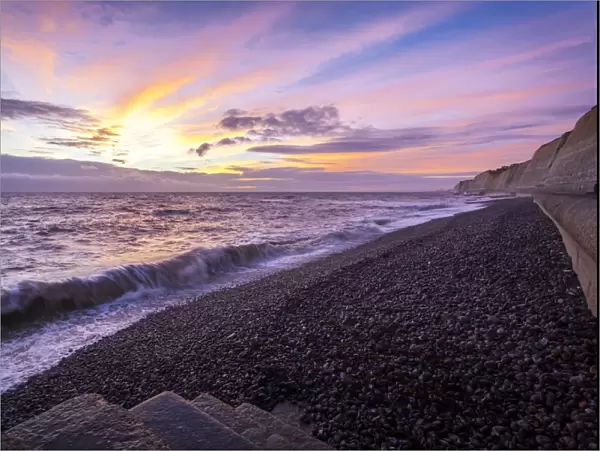 Pink sunset at the Telscombe Cliffs, Newhaven, East Sussex, England, United Kingdom, Europe