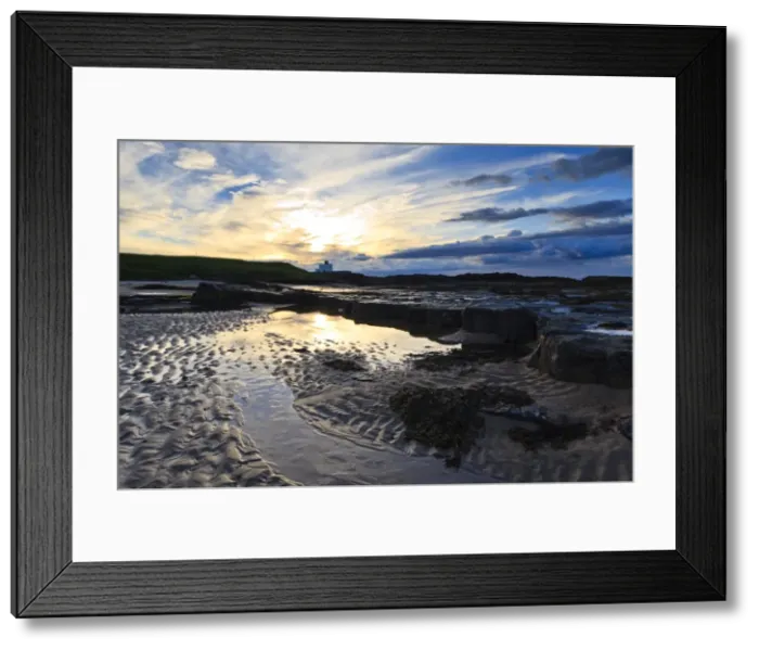 Framed Print : Summer sunset over Bamburgh beach lighthouse, Bamburgh, Northumberland, England Framed Print : Summer sunset over Bamburgh beach lighthouse, Bamburgh, Northumberland, England