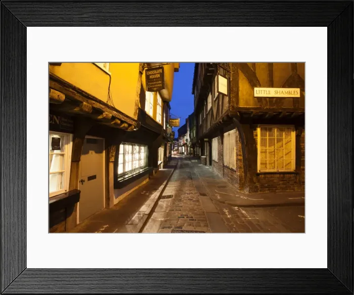 Framed Print : The Shambles at dusk, York, Yorkshire, England, United Kingdom, Europe Framed Print : The Shambles at dusk, York, Yorkshire, England, United Kingdom, Europe