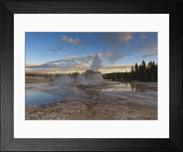 Framed Print : Castle Geyser at sunset, Upper Geyser Basin, Yellowstone National Park, UNESCO World Heritage Site, Wyoming, United States of America, North America Framed Print : Castle Geyser at sunset, Upper Geyser Basin, Yellowstone National Park, UNESCO World Heritage Site, Wyoming, United States of America, North America