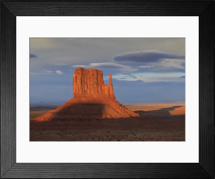 Framed Print : One of the Mittens at dusk casts a long shadow, Monument Valley Navajo Tribal Park, Utah and Arizona border, United States of America, North America Framed Print : One of the Mittens at dusk casts a long shadow, Monument Valley Navajo Tribal Park, Utah and Arizona border, United States of America, North America