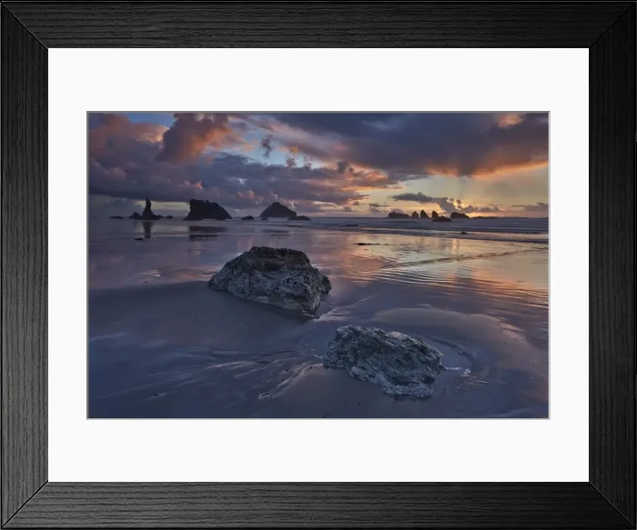 Framed Print : Rocks, sea stacks, and clouds at sunset, Bandon Beach, Oregon, United States of America, North America Framed Print : Rocks, sea stacks, and clouds at sunset, Bandon Beach, Oregon, United States of America, North America