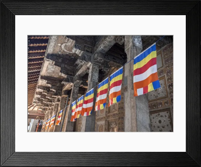 Framed Print : Colourful Buddhist flags adorning columns, Temple of the Sacred Tooth Relic, UNESCO World Heritage Site, Kandy, Sri Lanka, Asia Framed Print : Colourful Buddhist flags adorning columns, Temple of the Sacred Tooth Relic, UNESCO World Heritage Site, Kandy, Sri Lanka, Asia