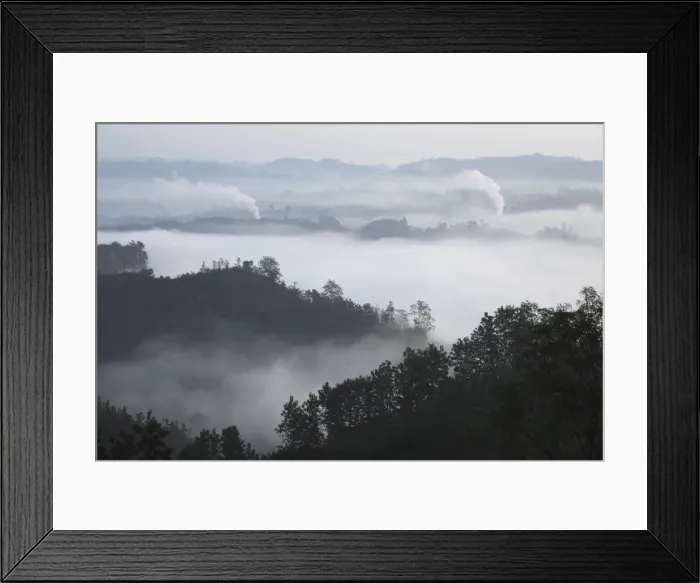 Framed Print : Early morning mist and smoke from brickworks in the valley over the jungle of Bandarban, Chittagong Division, Bangladesh, Asia Framed Print : Early morning mist and smoke from brickworks in the valley over the jungle of Bandarban, Chittagong Division, Bangladesh, Asia