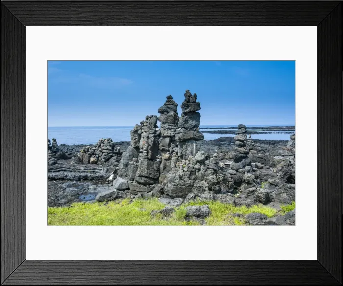 Framed Print : Stone walls made by tourists on the island of Jejudo, UNESCO World Heritage Site, South Korea, Asia Framed Print : Stone walls made by tourists on the island of Jejudo, UNESCO World Heritage Site, South Korea, Asia