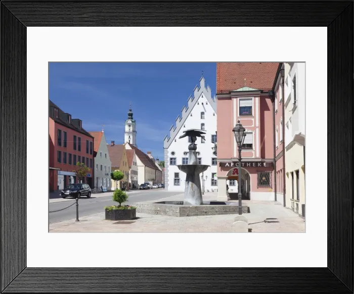 Framed Print : Reichsstattbrunnen fountain and Pilgrimage church Heilig Kreuz, Donauworth, Romantic Road, Bavarian Swabia, Bavaria, Germany, Europe Framed Print : Reichsstattbrunnen fountain and Pilgrimage church Heilig Kreuz, Donauworth, Romantic Road, Bavarian Swabia, Bavaria, Germany, Europe