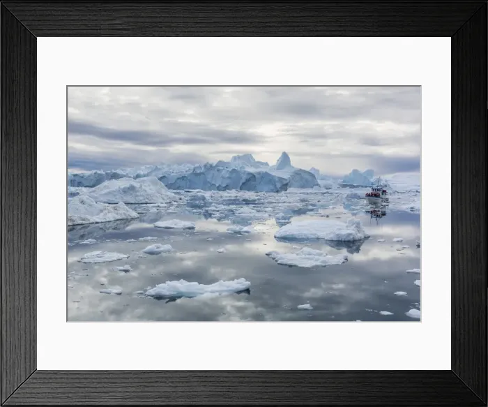 Framed Print : A commercial iceberg tour amongst huge icebergs calved from the Ilulissat Glacier, UNESCO World Heritage Site, Ilulissat, Greenland, Polar Regions Framed Print : A commercial iceberg tour amongst huge icebergs calved from the Ilulissat Glacier, UNESCO World Heritage Site, Ilulissat, Greenland, Polar Regions