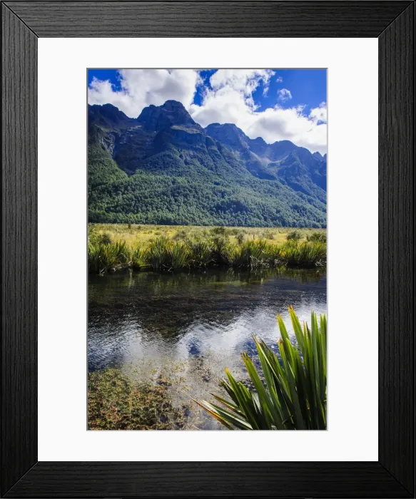 Framed Print : Mountains reflecting in the Mirror Lakes, Eglinton Valley, South Island, New Zealand, Pacific Framed Print : Mountains reflecting in the Mirror Lakes, Eglinton Valley, South Island, New Zealand, Pacific