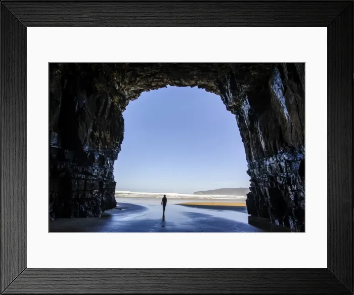 Framed Print : Woman standing in the giant Cathedral caves, The Catlins, South Island, New Zealand, Pacific Framed Print : Woman standing in the giant Cathedral caves, The Catlins, South Island, New Zealand, Pacific