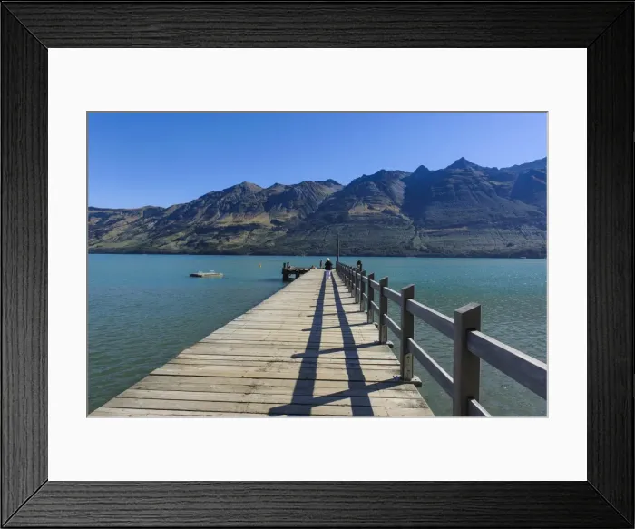 Framed Print : Wooden pier in the turquoise water of Lake Wakatipu, Glenorchy around Queenstown, Otago, South Island, New Zealand, Pacific Framed Print : Wooden pier in the turquoise water of Lake Wakatipu, Glenorchy around Queenstown, Otago, South Island, New Zealand, Pacific