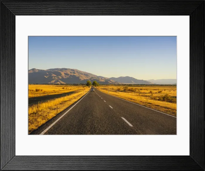 Framed Print : Late afternoon on the highway on the way to Twizel, South Island, New Zealand, Pacific Framed Print : Late afternoon on the highway on the way to Twizel, South Island, New Zealand, Pacific