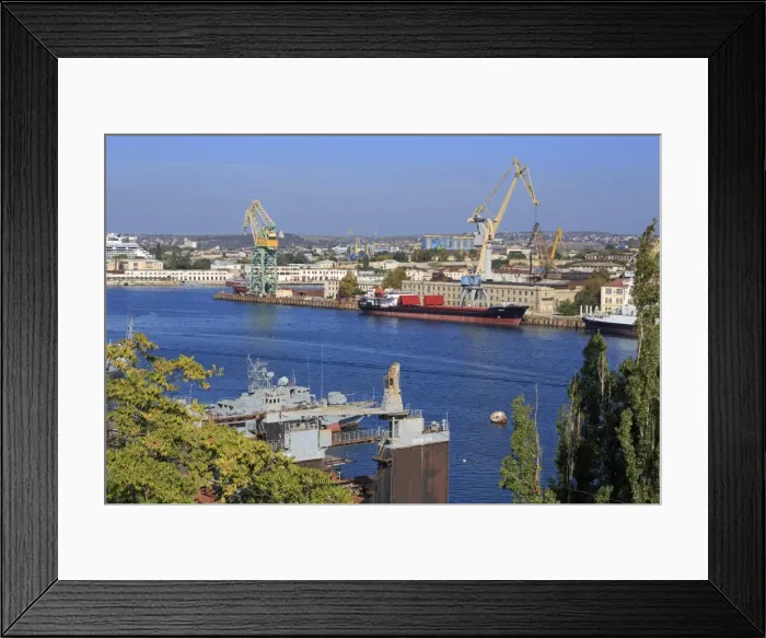 Framed Print : Cargo ship in South Harbour, Sevastopol, Crimea, Ukraine, Europe Framed Print : Cargo ship in South Harbour, Sevastopol, Crimea, Ukraine, Europe