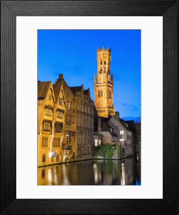 Framed Print : Belfry at twilight, Historic center of Bruges, UNESCO World Heritage Site, Belgium, Europe