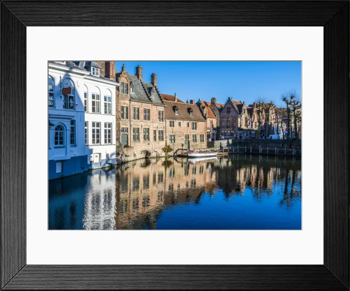 Framed Print : Houses along a channel, Historic center of Bruges, UNESCO World Heritage Site, Belgium, Europe Framed Print : Houses along a channel, Historic center of Bruges, UNESCO World Heritage Site, Belgium, Europe