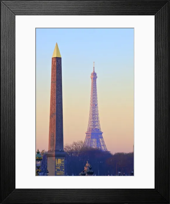 Framed Print : Eiffel Tower from Place de La Concorde with Obelisk in foreground, Paris, France, Europe Framed Print : Eiffel Tower from Place de La Concorde with Obelisk in foreground, Paris, France, Europe