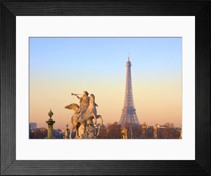 Framed Print : Eiffel Tower from Place de La Concorde with statue in foreground, Paris, France, Europe Framed Print : Eiffel Tower from Place de La Concorde with statue in foreground, Paris, France, Europe