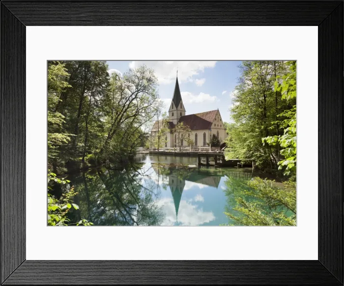 Framed Print : Church of Blaubeuren Monastry reflecting in Blautopf Spring, Blaubeuren, Swabian Alb, Baden Wurttemberg, Germany, Europe Framed Print : Church of Blaubeuren Monastry reflecting in Blautopf Spring, Blaubeuren, Swabian Alb, Baden Wurttemberg, Germany, Europe