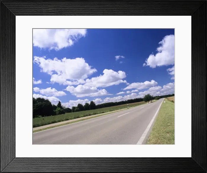 Framed Print : Road and cumulus clouds in summer, Swabian Alb, Baden Wurttemberg, Germany, Europe Framed Print : Road and cumulus clouds in summer, Swabian Alb, Baden Wurttemberg, Germany, Europe