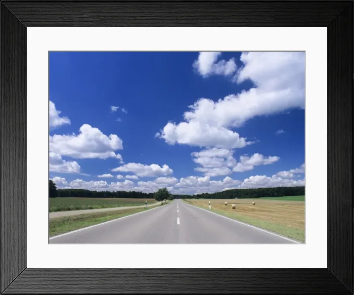 Framed Print : Road and cumulus clouds in summer, Swabian Alb, Baden Wurttemberg, Germany, Europe Framed Print : Road and cumulus clouds in summer, Swabian Alb, Baden Wurttemberg, Germany, Europe