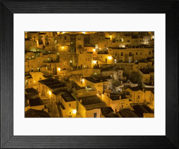 Framed Print : Houses at night in the Sassi area of Matera, Basilicata, Italy, Europe Framed Print : Houses at night in the Sassi area of Matera, Basilicata, Italy, Europe