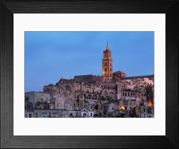 Framed Print : The Campanile and Cathedral at night in the Sassi area of Matera, Basilicata, Italy, Europe