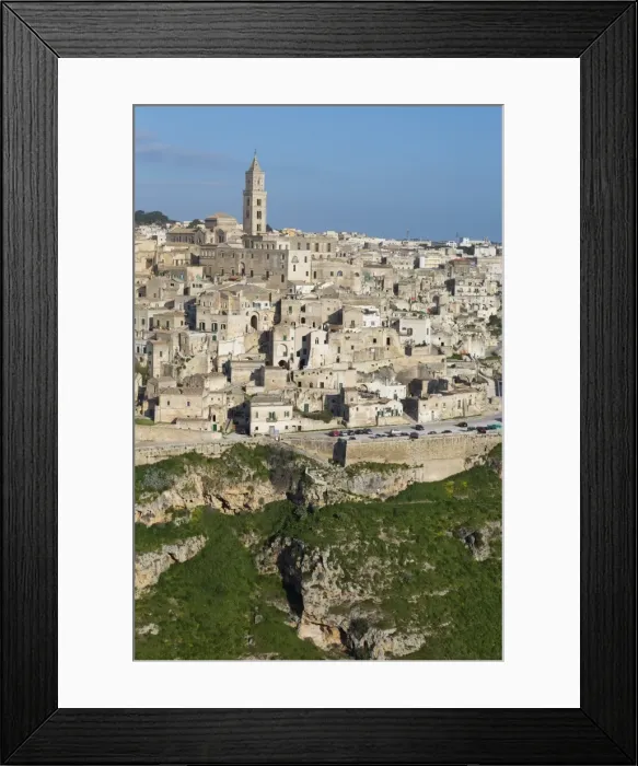 Framed Print : View of the ravine and the Sassi area of Matera with Matera Cathedral, Matera, Basilicata, Italy, Europe Framed Print : View of the ravine and the Sassi area of Matera with Matera Cathedral, Matera, Basilicata, Italy, Europe