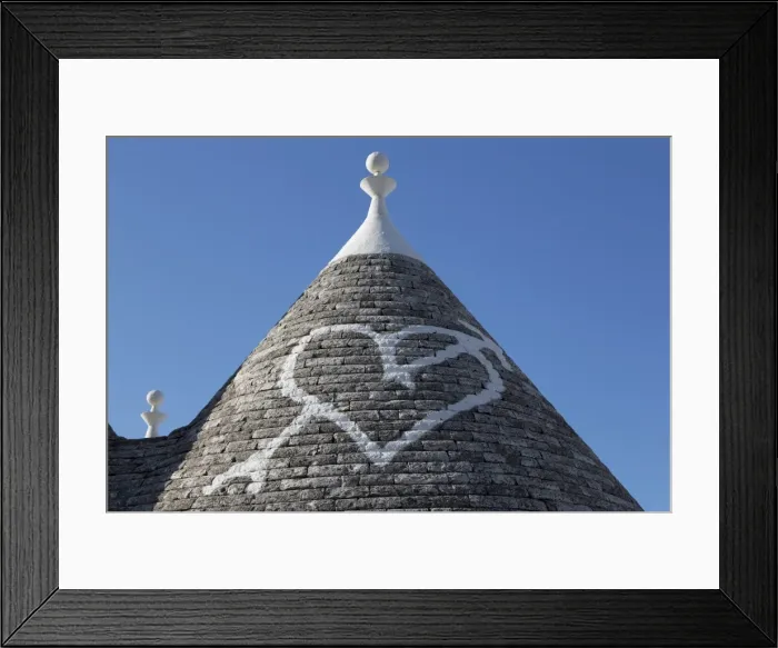 Framed Print : Heart painted on roof of traditional trullo in Alberobello, UNESCO World Heritage Site, Puglia, Italy, Europe Framed Print : Heart painted on roof of traditional trullo in Alberobello, UNESCO World Heritage Site, Puglia, Italy, Europe