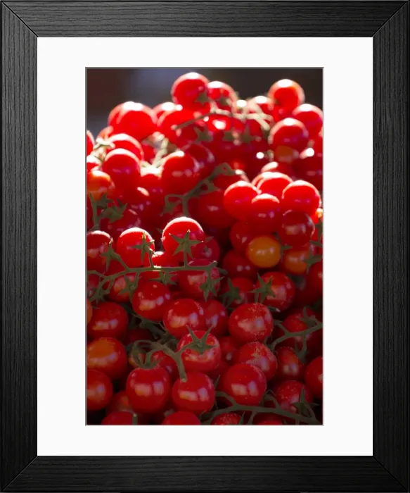 Framed Print : Cherry tomatoes for sale in market in Alberobello, Puglia, Italy, Europe
