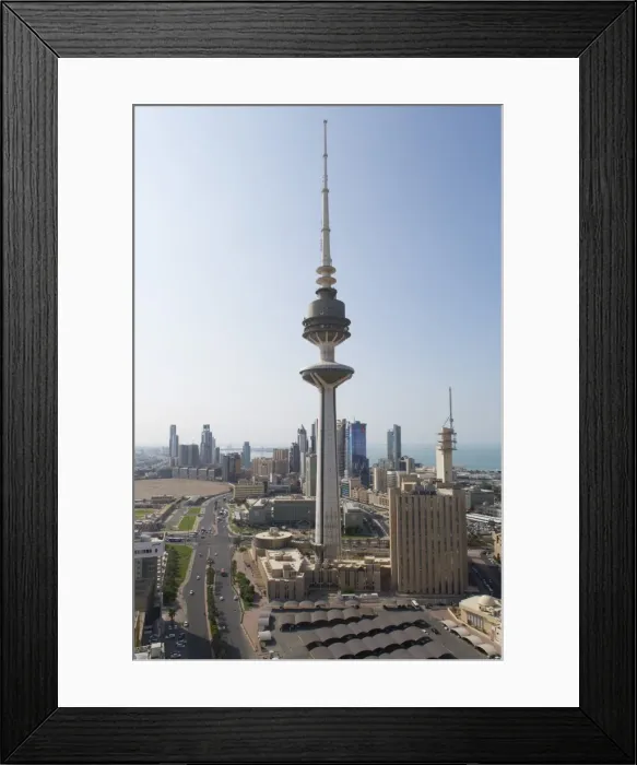 Framed Print : Elevated view of the modern city skyline and central business district with Liberation Tower, Kuwait City, Kuwait, Middle East Framed Print : Elevated view of the modern city skyline and central business district with Liberation Tower, Kuwait City, Kuwait, Middle East