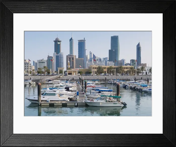 Framed Print : City skyline viewed from Souk Shark Mall and Kuwait harbour, Kuwait City, Kuwait, Middle East Framed Print : City skyline viewed from Souk Shark Mall and Kuwait harbour, Kuwait City, Kuwait, Middle East