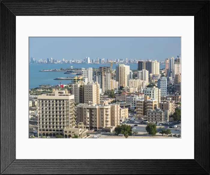 Framed Print : Elevated view of the city skyline and residential suburbs, Kuwait City, Kuwait, Middle East Framed Print : Elevated view of the city skyline and residential suburbs, Kuwait City, Kuwait, Middle East