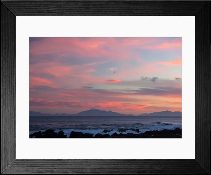 Framed Print : Kaikoura Ranges in South Island at sunset from Wellington, North Island, New Zealand, Pacific Framed Print : Kaikoura Ranges in South Island at sunset from Wellington, North Island, New Zealand, Pacific