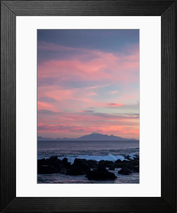 Framed Print : Kaikoura Ranges in South Island at sunset from Wellington, North Island, New Zealand, Pacific Framed Print : Kaikoura Ranges in South Island at sunset from Wellington, North Island, New Zealand, Pacific