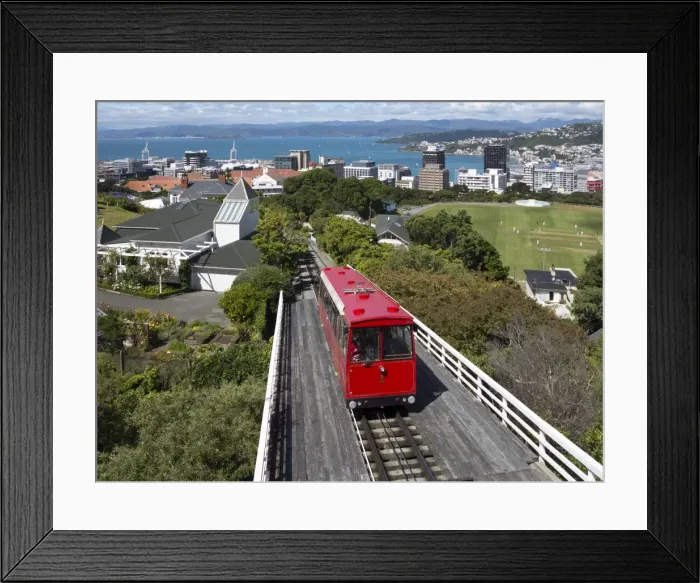 Framed Print : Cable car and view over Wellington city and harbour, North Island, New Zealand, Pacific Framed Print : Cable car and view over Wellington city and harbour, North Island, New Zealand, Pacific