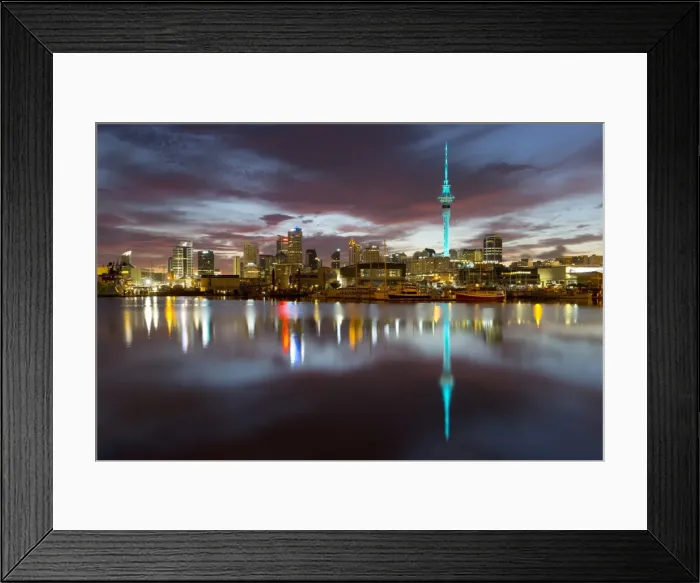 Framed Print : Sky Tower and city at dawn from Westhaven Marina, Auckland, North Island, New Zealand, Pacific Framed Print : Sky Tower and city at dawn from Westhaven Marina, Auckland, North Island, New Zealand, Pacific