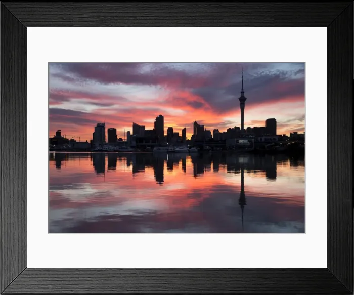 Framed Print : Sky Tower and city at dawn from Westhaven Marina, Auckland, North Island, New Zealand, Pacific Framed Print : Sky Tower and city at dawn from Westhaven Marina, Auckland, North Island, New Zealand, Pacific