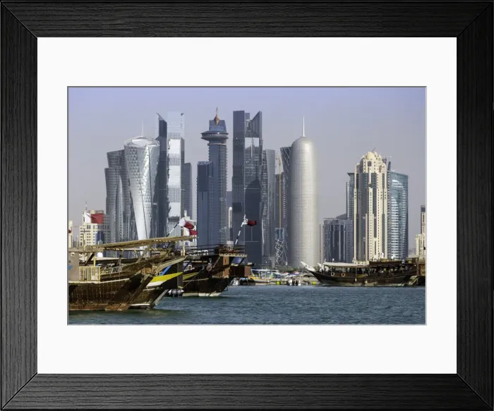 Framed Print : New skyline of the West Bay central financial district of Doha, Qatar, Middle East Framed Print : New skyline of the West Bay central financial district of Doha, Qatar, Middle East
