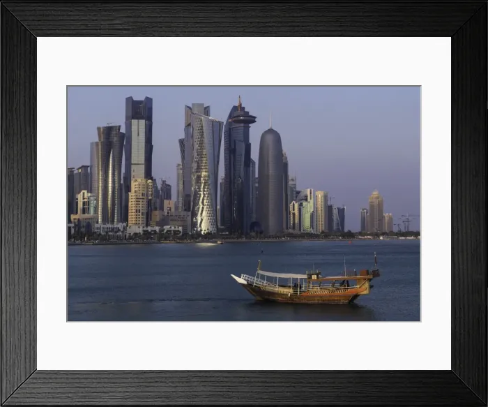 Framed Print : New skyline of the West Bay central financial district of Doha, Qatar, Middle East Framed Print : New skyline of the West Bay central financial district of Doha, Qatar, Middle East