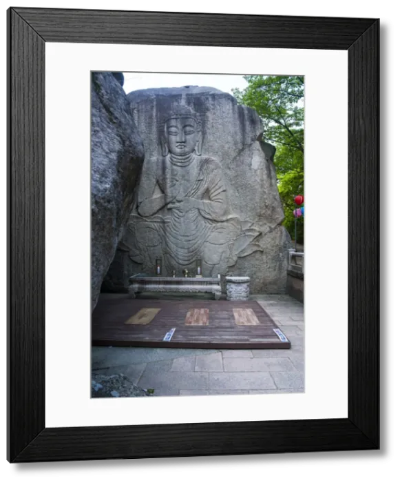 Framed Print : Buddha carved in a rock cliff, Beopjusa Temple Complex, South Korea, Asia Framed Print : Buddha carved in a rock cliff, Beopjusa Temple Complex, South Korea, Asia