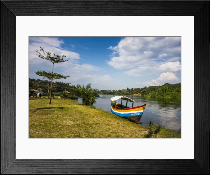 Framed Print : Tourist boat anchoring on a little island at the source of the Nile, where the Nile starts, Jinja, Uganda, East Africa, Africa Framed Print : Tourist boat anchoring on a little island at the source of the Nile, where the Nile starts, Jinja, Uganda, East Africa, Africa