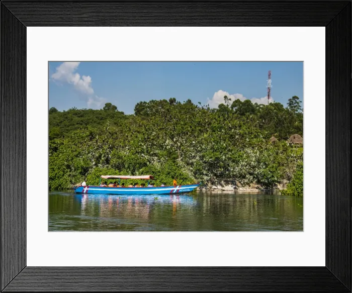 Framed Print : Boat with tourists shipping around the source of the Nile, Jinja, Uganda, East Africa, Africa Framed Print : Boat with tourists shipping around the source of the Nile, Jinja, Uganda, East Africa, Africa
