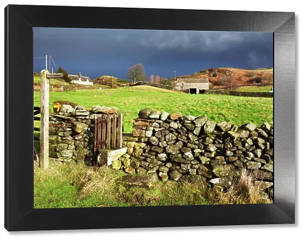Stile in a dry stone wall at Storiths, North Yorkshire, Yorkshire, England, United Kingdom, Europe