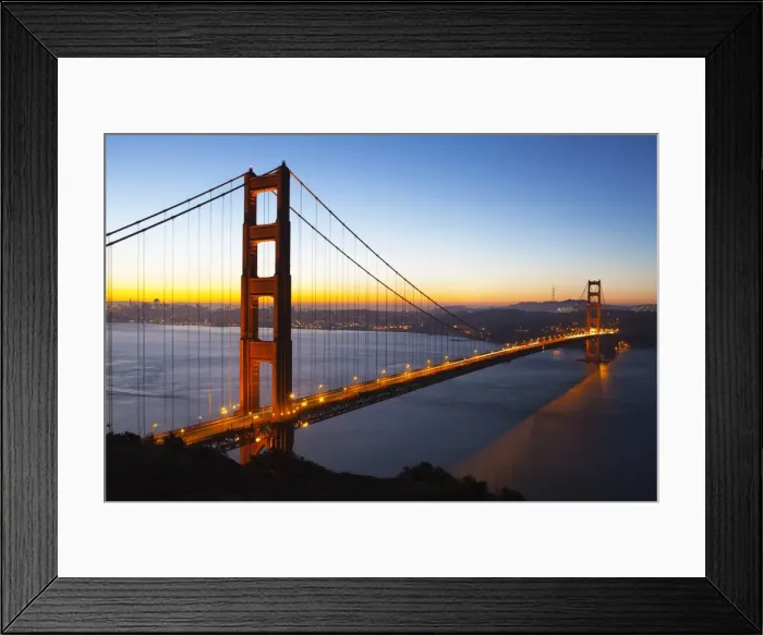 Framed Print : Golden Gate Bridge and San Francisco skyline at dawn, San Francisco, California, United States of America, North America Framed Print : Golden Gate Bridge and San Francisco skyline at dawn, San Francisco, California, United States of America, North America