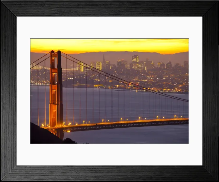 Framed Print : The Golden Gate Bridge and San Francisco skyline at sunrise, San Francisco, California, United States of America, North America Framed Print : The Golden Gate Bridge and San Francisco skyline at sunrise, San Francisco, California, United States of America, North America