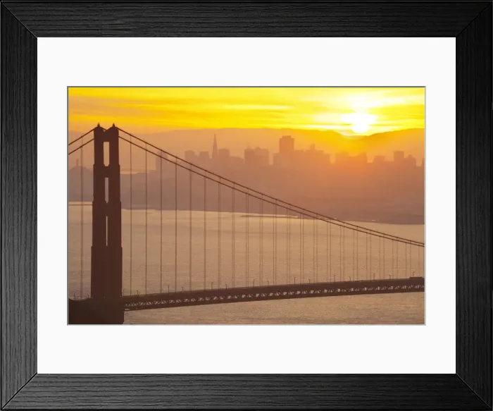 Framed Print : Sillouette of the Golden Gate Bridge and San Francisco skyline at sunrise, San Francisco, California, United States of America, North America Framed Print : Sillouette of the Golden Gate Bridge and San Francisco skyline at sunrise, San Francisco, California, United States of America, North America