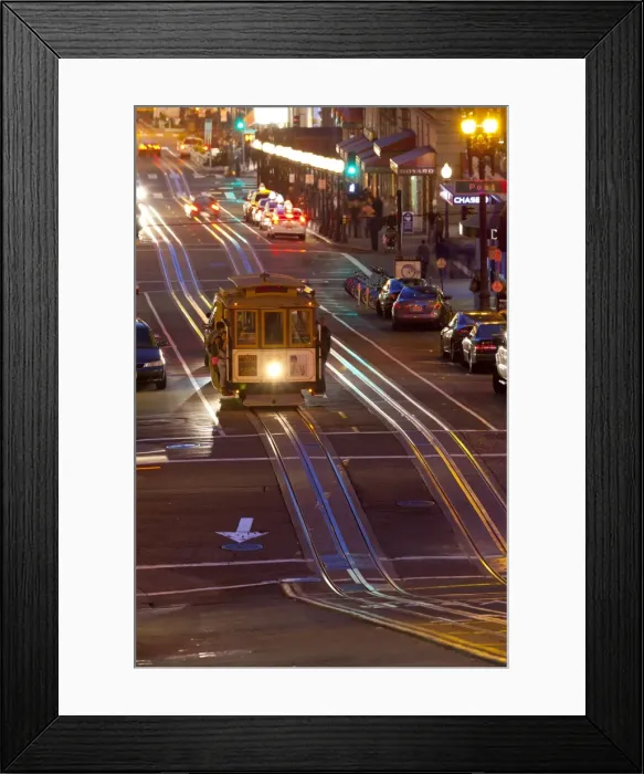 Framed Print : Street scene at night with historic San Francisco street car, San Francisco, California, United States of America, North America Framed Print : Street scene at night with historic San Francisco street car, San Francisco, California, United States of America, North America