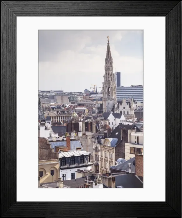 Framed Print : The rooftops and spire of the Town Hall in the background, Brussels, Belgium, Europe