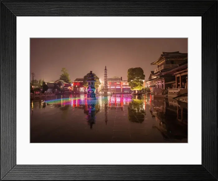 Framed Print : Reflections of LED lighting in the rain at Xiangji Temple, Hangzhou, Zhejiang, China, Asia Framed Print : Reflections of LED lighting in the rain at Xiangji Temple, Hangzhou, Zhejiang, China, Asia
