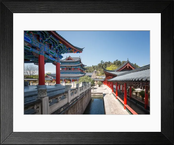 Framed Print : Traditional architecture with colourful wood carvings at Mu Fu complex (Mu Residence), in Lijiang, Yunnan province, China. Asia Framed Print : Traditional architecture with colourful wood carvings at Mu Fu complex (Mu Residence), in Lijiang, Yunnan province, China. Asia