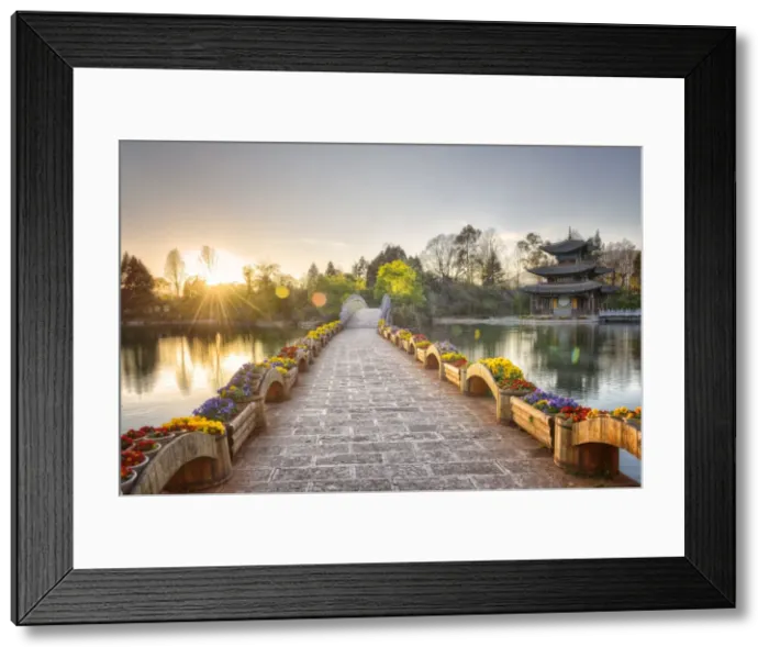 Framed Print : Suocui Bridge and Moon Embracing Pagoda at Lijiangs Heilongtan / Black Dragon Pool Framed Print : Suocui Bridge and Moon Embracing Pagoda at Lijiangs Heilongtan / Black Dragon Pool